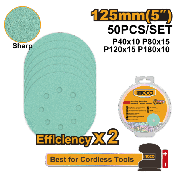 JOGO DE LIXA 125MM PARA LIXADEIRA ROTO ORBITAL C/50PC INGCO AKRS125050