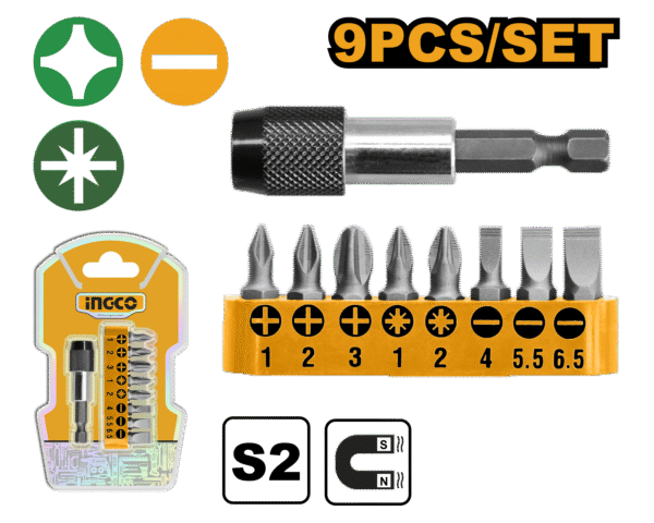 JOGO DE BITS DE IMPACTO C/9 PC INGCO AKSD0071