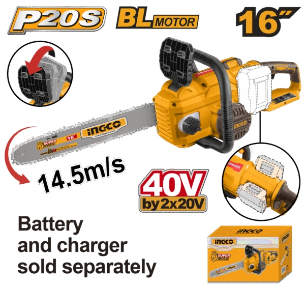 MOTOSSERRA BRUSHLESS 16″ À BATERIA 20V INGCO (NÃO ACOMPANHA BATERIA) CGSLI40168