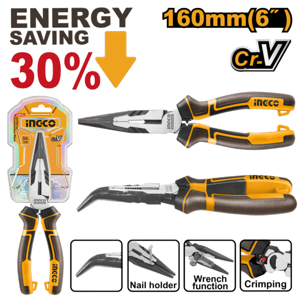 Alicate de Bico Curvo Alta Performance 6″ (160mm) Ingco HHBNP28160