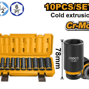 JOGO SOQUETE IMPACTO 1/2″ LONGO 78MM C/10PC INGCO HKISSD12102L