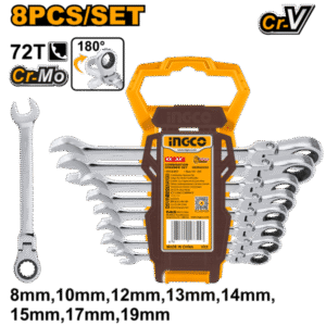 JOGO DE CHAVES COMBINADAS COM CATRACA FLEXIVEL 8 A 19MM C/8 PC INGCO HKSPAR1083