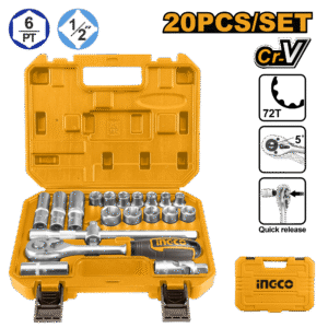 JOGO DE SOQUETES COM ENCAIXE DE 1/2″ C/20 PC MALETA DE PLÁSTICO INGCO HKTS12201
