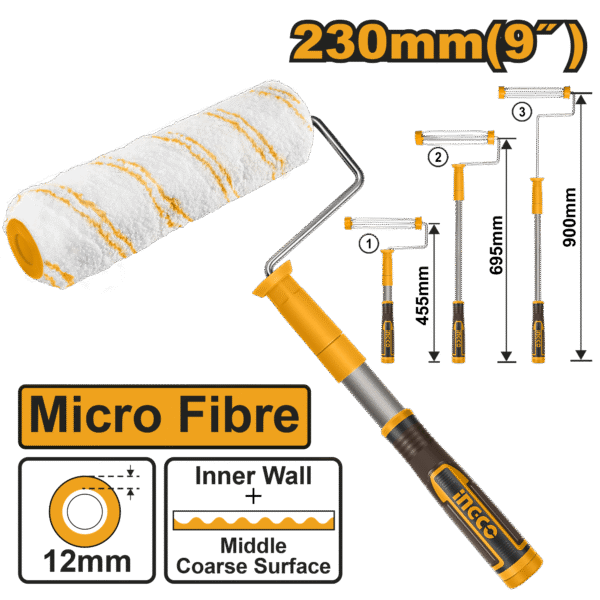 ROLO DE PINTURA MICRO FIBRA 12MM C/GARFO TELESCOPICO 23CM INGCO HRHT442302T
