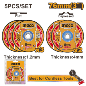 JOGO DE DISCOS DE CORTE E DESBASTE 3” C/5 PC INGCO MCD303768