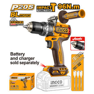 INGCO- PARAF E FURADEIRA COM IMPACTO 1/2 96.M+CJ BROCAS * NAO ACOMP BATERIA 20A -