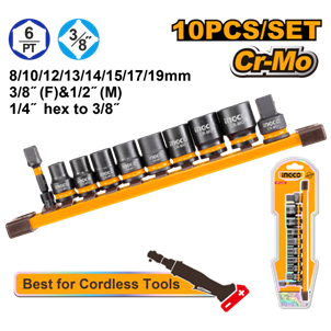 INGCO- JOGO SOQUETE IMPACTO 3/8'' C/10PC - HKISSD38104