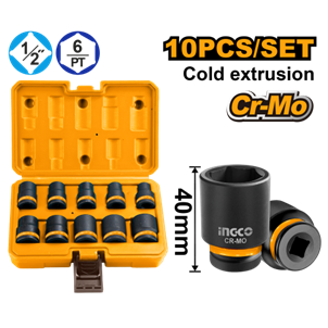 INGCO- JOGO SOQUETE IMPACTO 1/2'' C/10PC - HKISSD12101