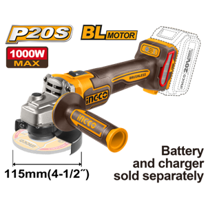 INGCO- ESMERILH ANGULAR BRUSHLESS IND 4.1/2'' 1000W *NAO ACOMP BATERIA 20V - CAGLI27153