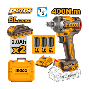 INGCO- CHAVE DE IMPACTO ENCAIXE SEXT 1/2 400N.M A BATERIA ION 20V- CIWLI2040-9
