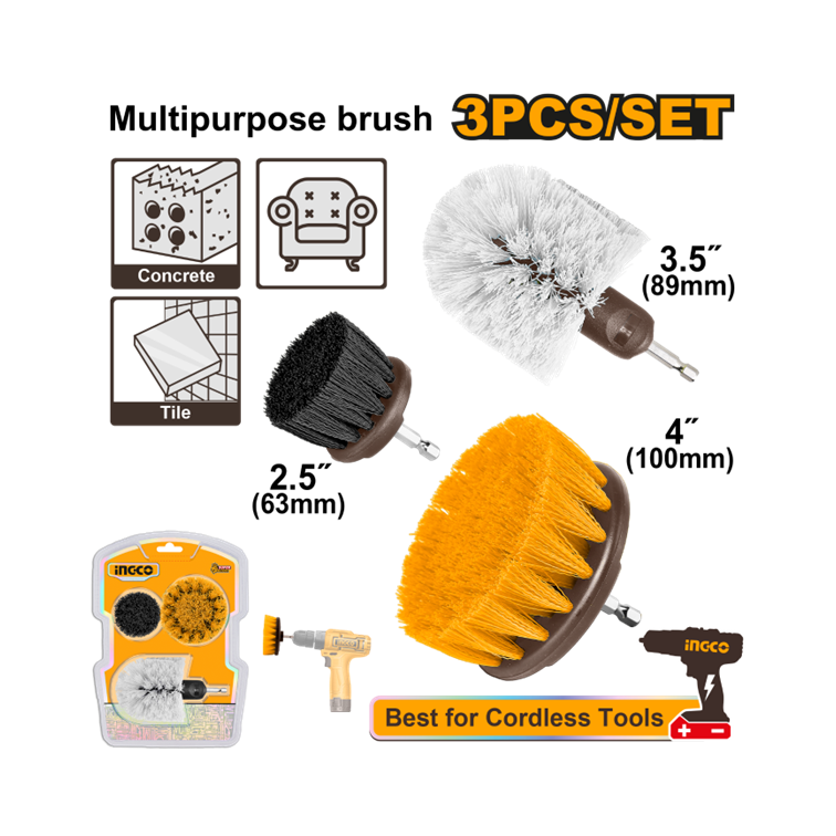 JOGO ESCOVAS DE LIMPEZA HASTE 1/4" C/3PC INGCO WCB0301
