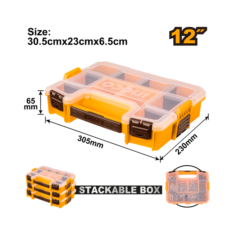 CAIXA PLASTICA ORGANIZADORA C/REPART 12" 30.5X23X6.5CM INGCO PBX1211