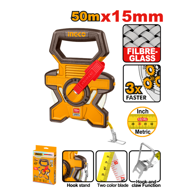 TRENA DE FIBRA LONGA CAIXA ABERTA 50MX15MM INGCO HFMT1850