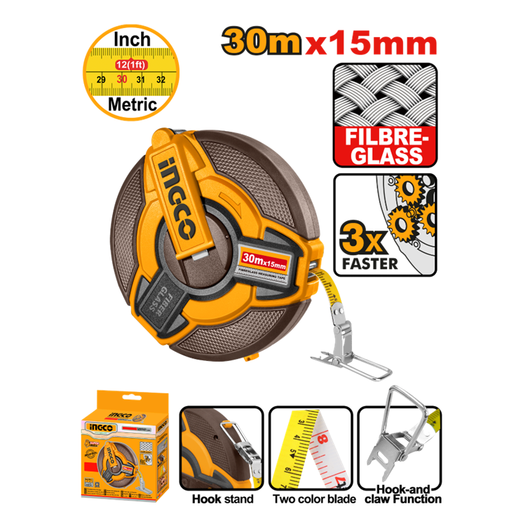 TRENA DE FIBRA LONGA CAIXA FECHADA 30MX15MM INGCO HFMT1830
