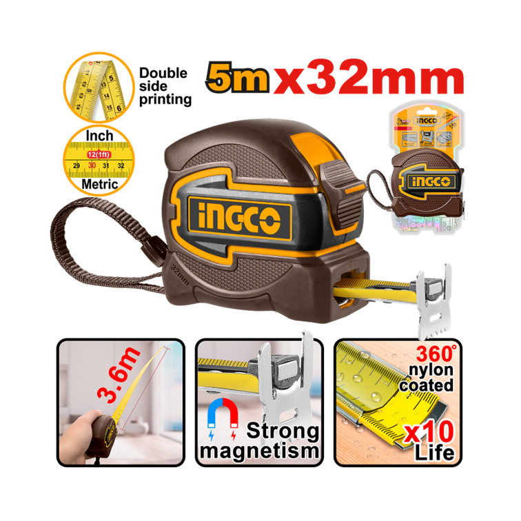 TRENA EMBORRACHADA MAGNETICA COM BOTÃO DUPLO 5MX32MM INGCO HSMT80532