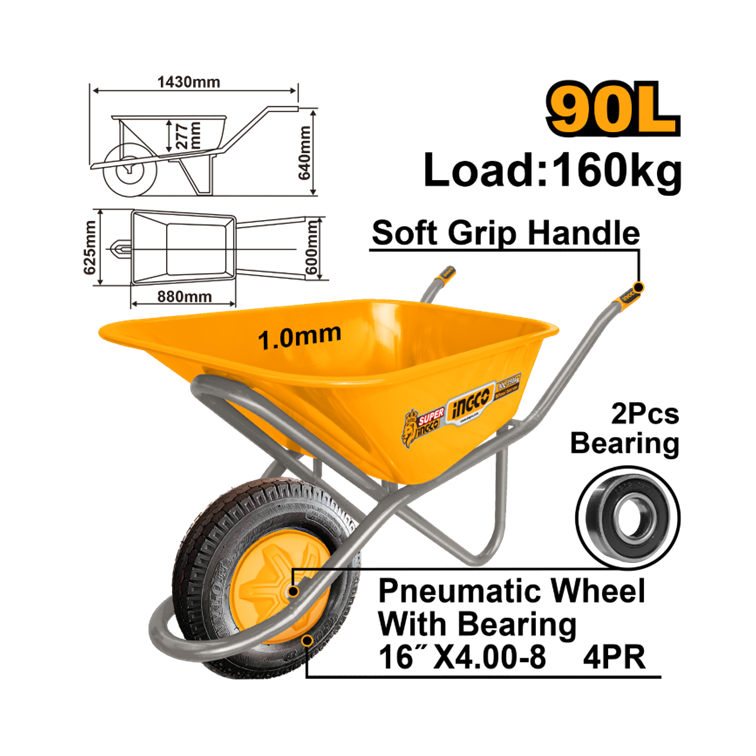 CARRINHO DE MÃO 90 LITROS PNEU MACIÇO HHWB418GP