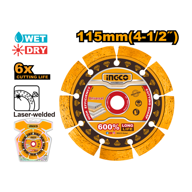 DISCO DIAMANT SEGMENT SOLDA LASER 115X22.2MM INGCO DMD071151