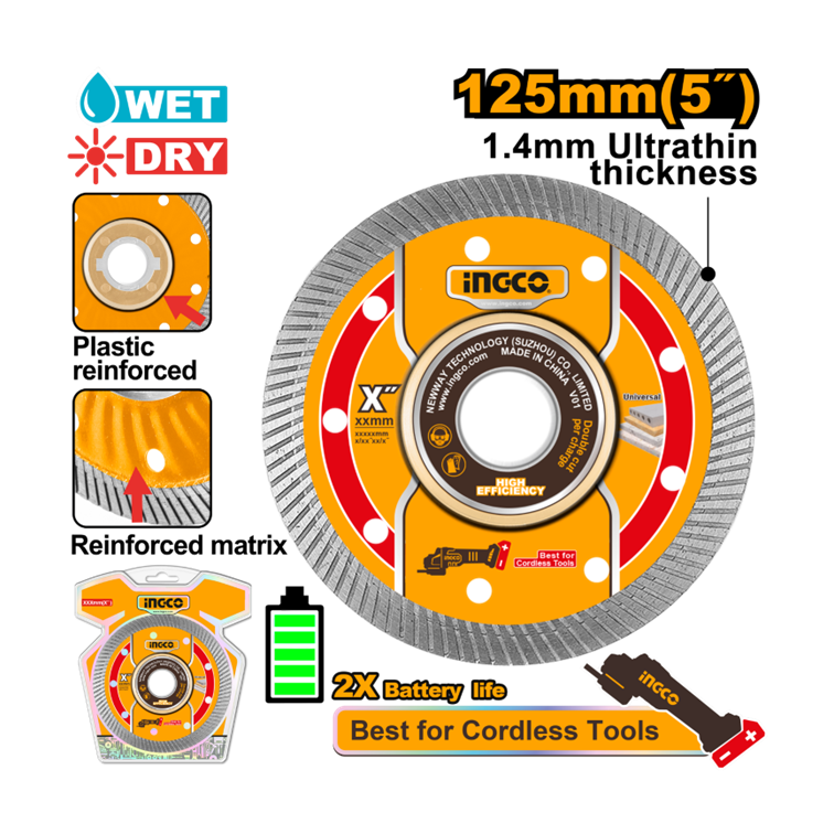 DISCO DIAMANTADO P/ESMERILHADEIRA 125MM INGCO DMD051251