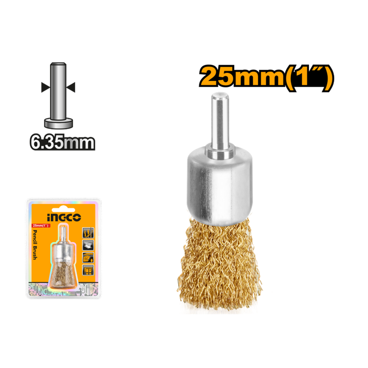 ESCOVA DE ACO PINCEL COM HASTE 1/4" 25MM INGCO WB70241