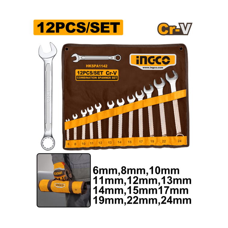 JOGO DE CHAVES COMBINADAS 6 A 24MM C/12 PC INGCO HKSPA1142 HKSPA1142